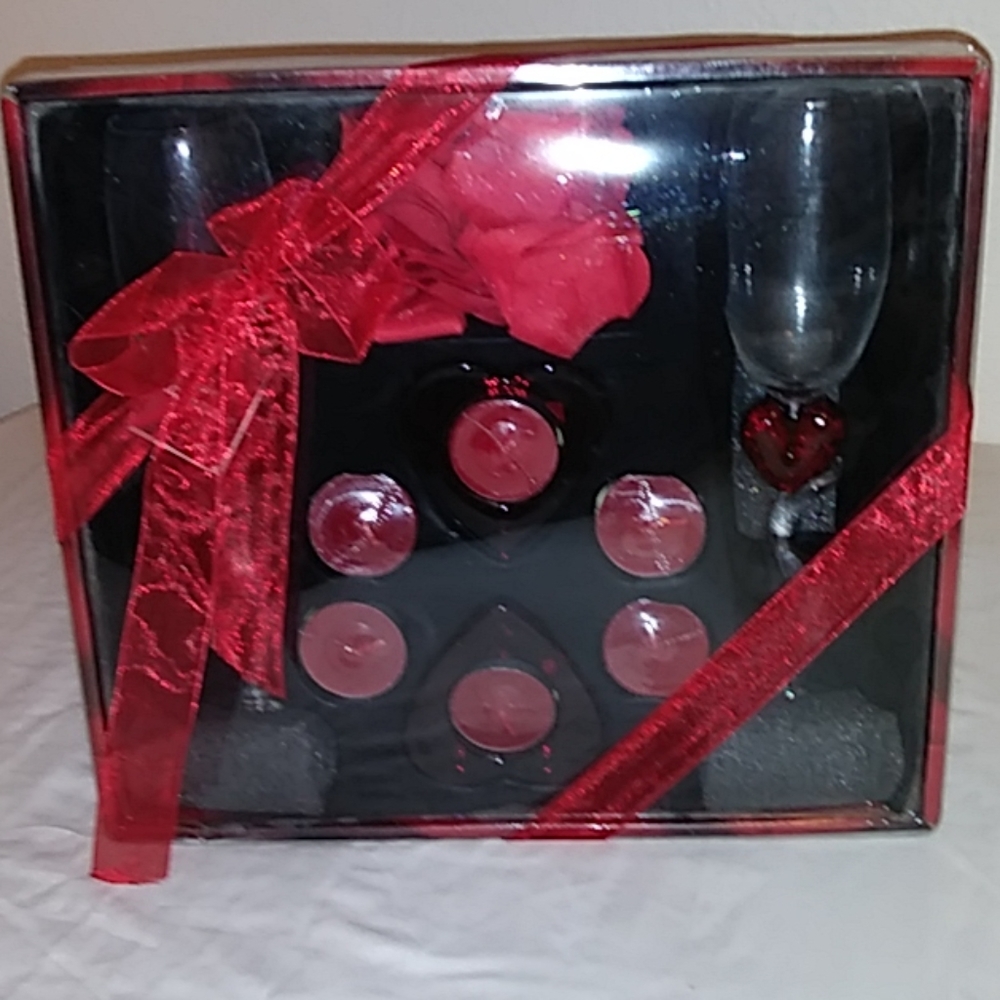 Valentine glass and tea light candle set
